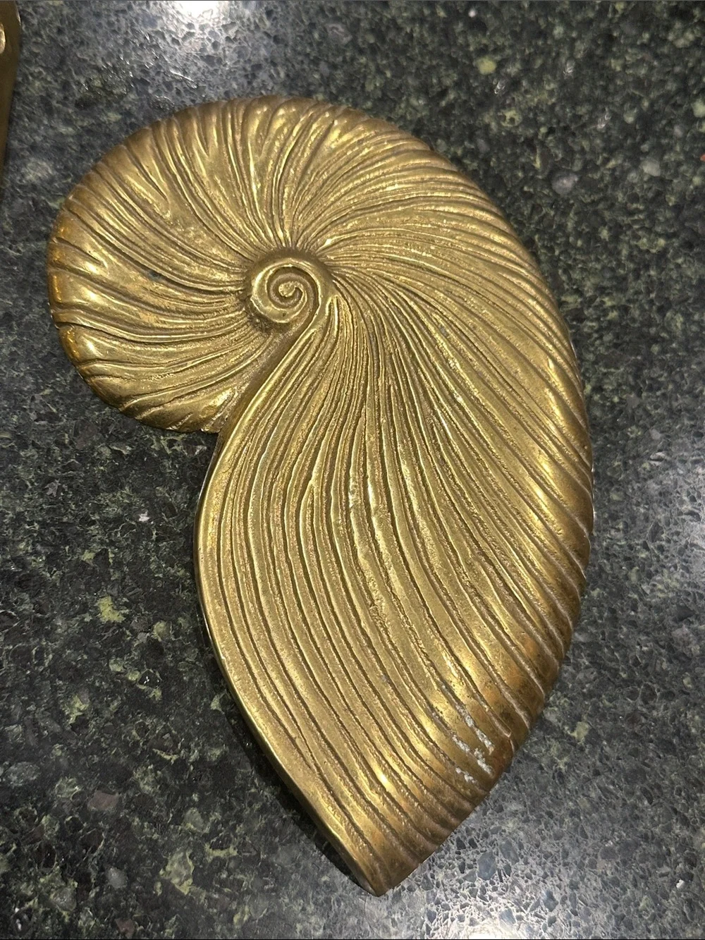 Vintage Brass mcm coastal Nautical Shell nautilus wall decor pair heavy metal